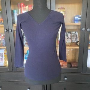 Ann Taylor Navy V-Neck Sweater XXS